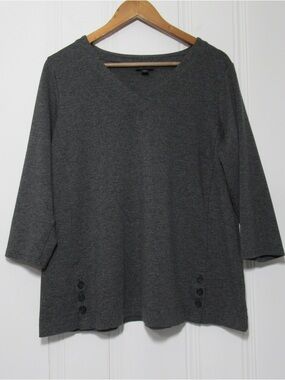 J. Jill Wearever Collection Gray 3/4 Sleeve Button Detail Top Size Large